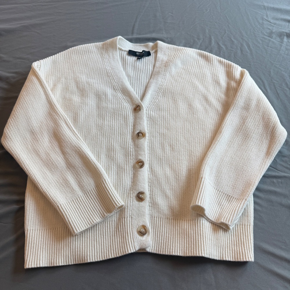 Hudson Los Angeles Ribbed Button Down Cardigan Women XL White